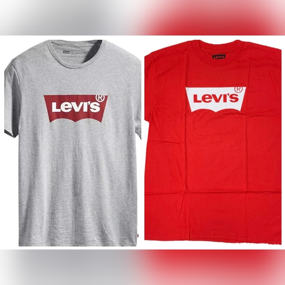 LEVI'S Men's 2PCS T-shirt Classic Logo -Original Vintage - Grey/Red Size M